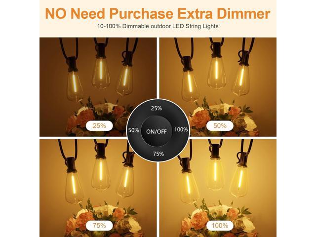50FT Outdoor String Lights with Remote, Garden Patio Decor with 2500K Warm White, 25+1 LED Edison Bulbs, Support Timer Dimmable Waterproof...