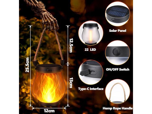 iBaycon 2 Pack Solar Lanterns Lights, Halloween Flickering Flame Garden Lights with 2 Modes Dual Charging USB & Solar, Outdoor Waterproof Hanging...