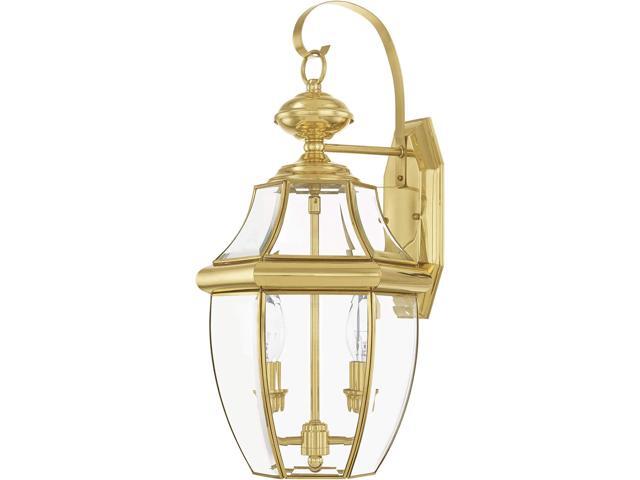 Livex Lighting 2251-02 Monterey 2 Light Outdoor Polished Brass Finish Solid Brass Wall Lantern with Clear Beveled Glass, 20.25' x 10.5' x 10'