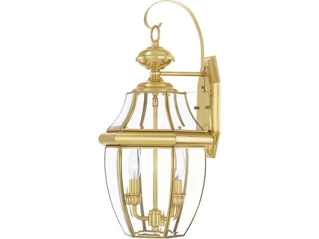 Livex Lighting 2251-02 Monterey 2 Light Outdoor Polished Brass Finish Solid Brass Wall Lantern with Clear Beveled Glass, 20.25' x 10.5' x 10'