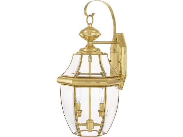 Livex Lighting 2251-02 Monterey 2 Light Outdoor Polished Brass Finish Solid Brass Wall Lantern with Clear Beveled Glass, 20.25' x 10.5' x 10'