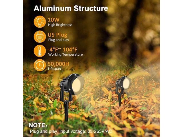 Romwish 120V LED Landscape Lights, 10W 120V Outdoor Landscape Lighting with Ground Spike, 3000K Warm White, IP65 Waterproof Outdoor Spotlight for...