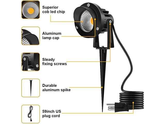 Romwish 120V LED Landscape Lights, 10W 120V Outdoor Landscape Lighting with Ground Spike, 3000K Warm White, IP65 Waterproof Outdoor Spotlight for...