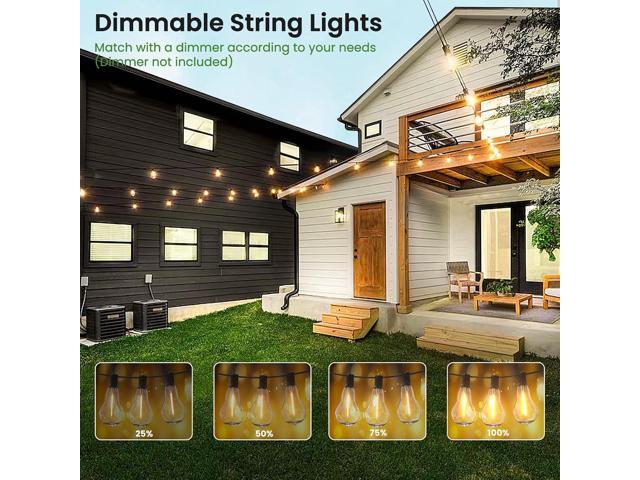 Outdoor String Lights 100FT Waterproof LED Outdoor Lights for Patio with 53 Shatterproof LED Bulbs (3 Spare),Outside Hanging Light for Party,...