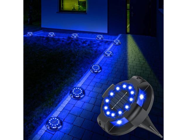 Solar Pathway Lights Outdoor 12 Packs, Bright Blue 16 LEDs Solar Ground Lights Walkway Lights with Side Light, Waterproof Solar Deck Light for Yard...