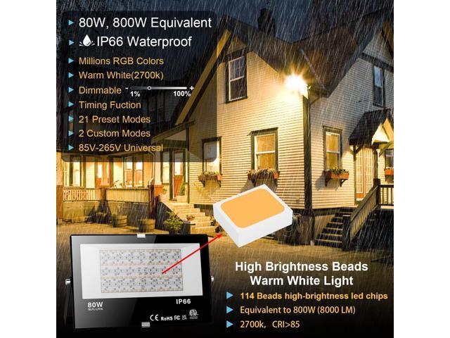 LED Flood Light Outdoor 800W Equivalent Bluetooth Smart Color Changing RGB Spot Light DIY-Scene+RGB+2700K Warm White APP & Group Control & Timing...