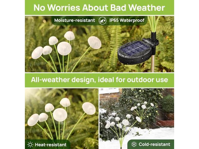 Solar Garden Lights, 4-Pack Dual Mode LED Solar Mushroom Lights, Waterproof Firefly Outdoor Decor for Yard, Patio, and Pathway Warm White...
