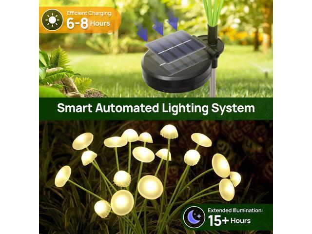 Solar Garden Lights, 4-Pack Dual Mode LED Solar Mushroom Lights, Waterproof Firefly Outdoor Decor for Yard, Patio, and Pathway Warm White...