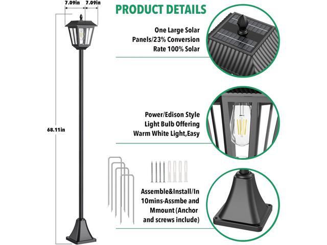 68' Solar Lamp Post Light Outdoor - 3000K Warm White, IP45 Waterproof Post Solar Lights Outdoor, Pole Lights Decorative Lamp for Yard Garden Patio...