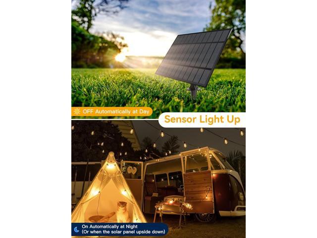 Ollny 50+2 LEDs ST38 Solar String Lights, 100 FT USB & Solar Dual Charging Outdoor String Lights, 3 Modes 5 Timers 10 Brightness 2200K Waterproof...