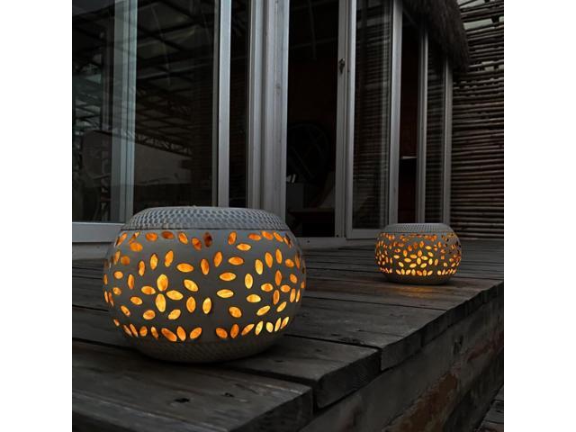 Solar Table Lanterns Outdoor Waterproof-2PACK Dancing Flickering Flame Solar Lights,White Metal Desktop Decorative Lamps for Gifts for Women Mom...