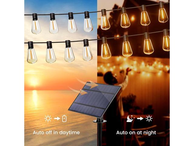 OHLUX 120FT Solar String Lights Outdoor with Remote, 2200K Soft Warm Patio Lights with 52 Shatterproof ST38 Tear-Drop LED Filament Bulbs, Dimmable...