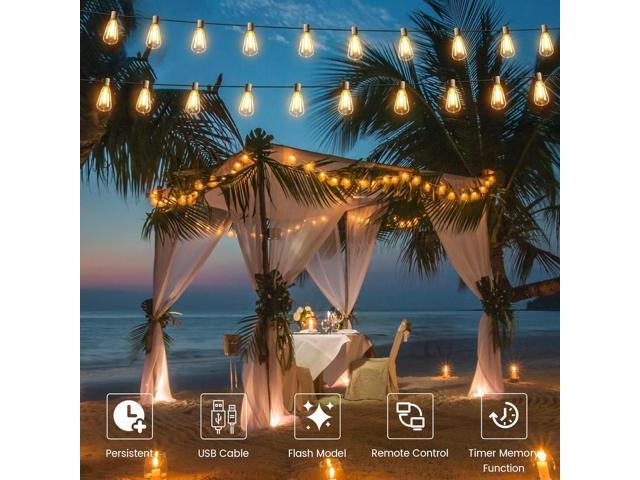 OHLUX 120FT Solar String Lights Outdoor with Remote, 2200K Soft Warm Patio Lights with 52 Shatterproof ST38 Tear-Drop LED Filament Bulbs, Dimmable...