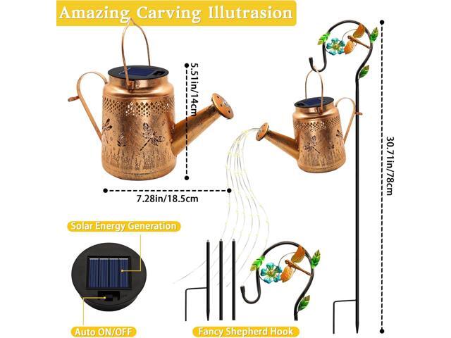 Solar Powered Dragonfly Watering Can Lights Waterproof Outdoor Garden Decor with Shepherd Hook, Hanging Patio Lights for Yard, Porch, Backyard...