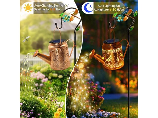 Solar Powered Dragonfly Watering Can Lights Waterproof Outdoor Garden Decor with Shepherd Hook, Hanging Patio Lights for Yard, Porch, Backyard...