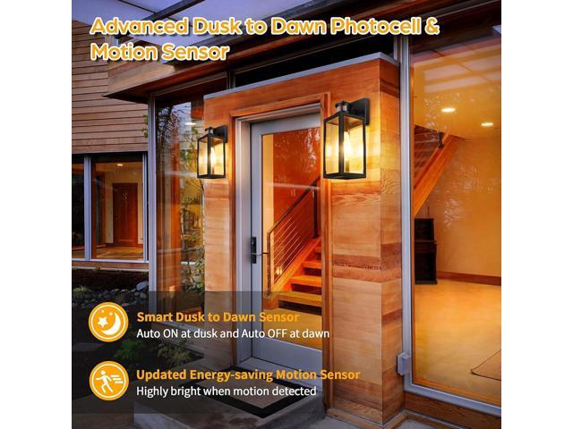 2-Pack Motion Sensor Outdoor Lights, Upgrade Dusk to Dawn Wall Mount Light Fixtures, Motion Sensor Wall Lights for Outside House Porch Garage,...