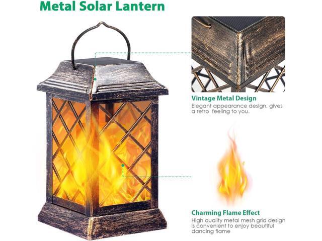 TomCare Solar Lights Outdoor Flickering Flame Metal Solar Lantern Outdoor Hanging Decorative Lanterns Heavy Duty Waterproof Umbrella Decorations...