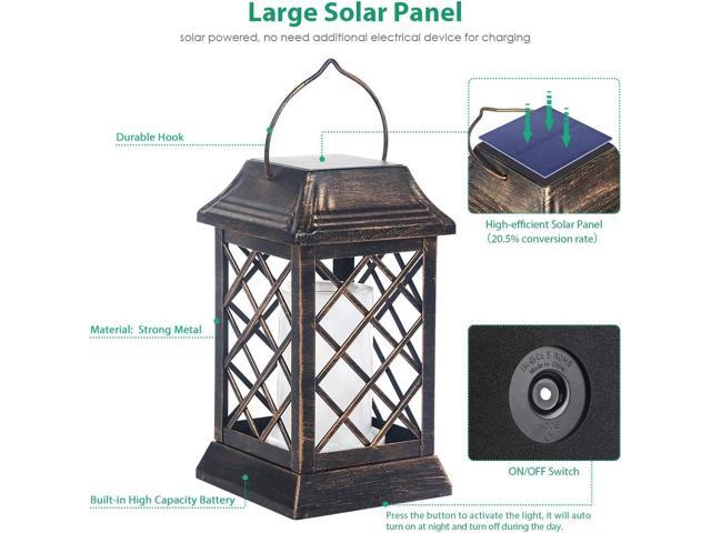 TomCare Solar Lights Outdoor Flickering Flame Metal Solar Lantern Outdoor Hanging Decorative Lanterns Heavy Duty Waterproof Umbrella Decorations...