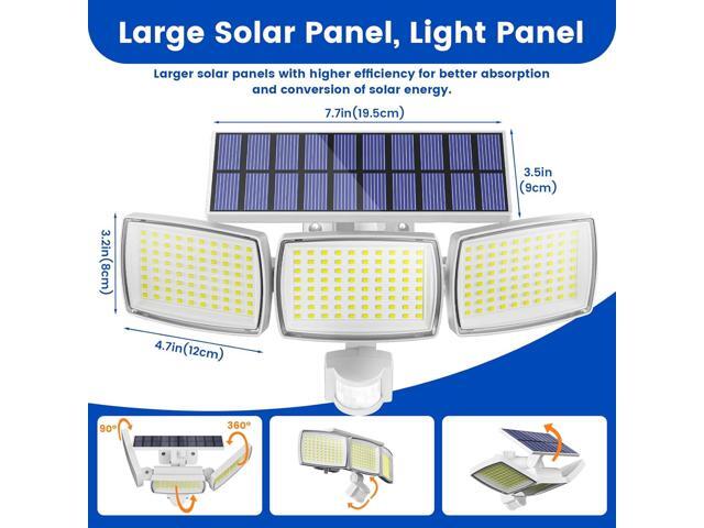 Solar Lights Outdoor 240 LED 3000mAh Motion Sensor Flood Lights IP65 Waterproof Security Lights for Outside 270° Wide Angle Wall Lights White 2Pack