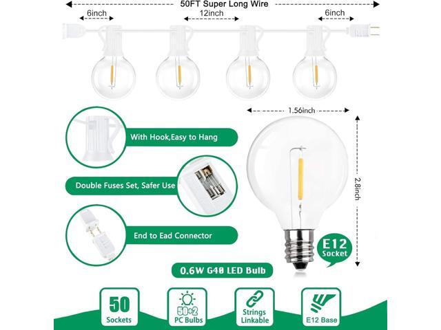 Abeja 50FT G40 LED Globe String Lights, Outdoor Patio String Lights with 50+2 Dimmable Shatterproof Bulbs, Backyard Outdoor Hanging Lights, Bistro...