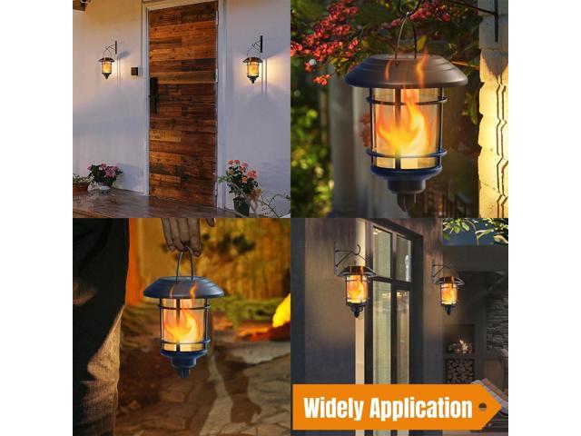 Dynaming 4 Pack Solar Flame Wall Lanterns Outdoor, Solar Powered Wall Mounted Sconce Lights, Flickering Flame LED Light Auto On/Off Hanging Lights,...