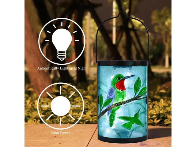 Hanging Solar Lantern Outdoor Waterproof Hummingbird Solar Lights Glass Tabletop Decorative Lamp for Outdoor Patio Garden Outside Yard Decor