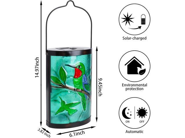 Hanging Solar Lantern Outdoor Waterproof Hummingbird Solar Lights Glass Tabletop Decorative Lamp for Outdoor Patio Garden Outside Yard Decor