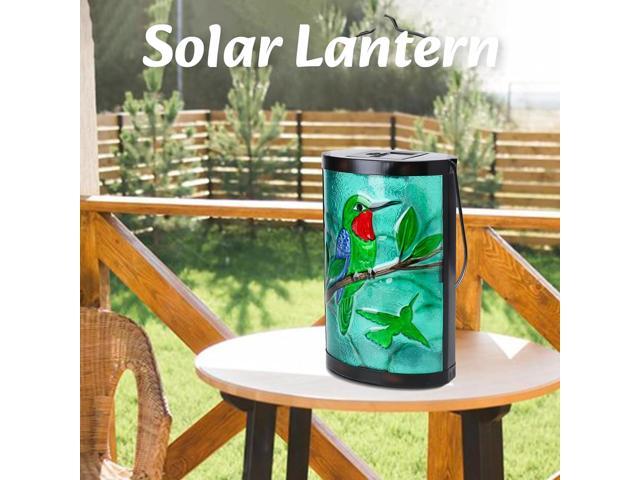 Hanging Solar Lantern Outdoor Waterproof Hummingbird Solar Lights Glass Tabletop Decorative Lamp for Outdoor Patio Garden Outside Yard Decor