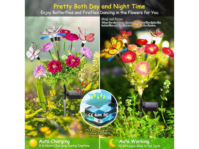 GARPAR Solar Garden Lights, 3 Pack Swaying Solar Lights with 9 Butterflies & 21 Blooming Flowers, Solar Flowers Lights Outdoor Waterproof, Solar...