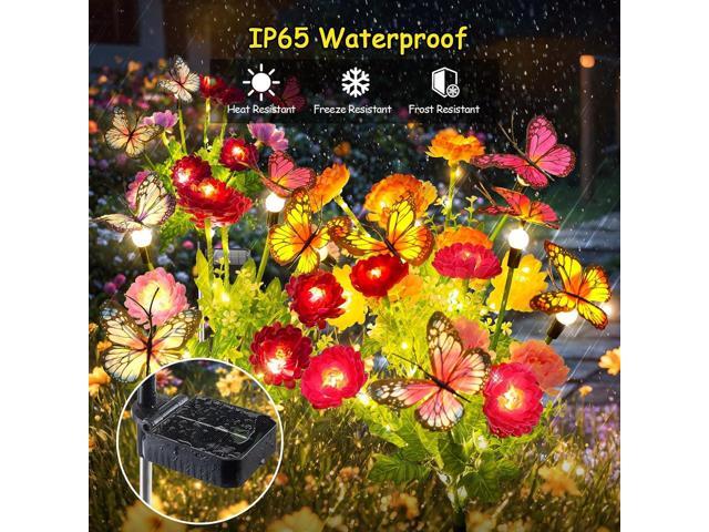 GARPAR Solar Garden Lights, 3 Pack Swaying Solar Lights with 9 Butterflies & 21 Blooming Flowers, Solar Flowers Lights Outdoor Waterproof, Solar...