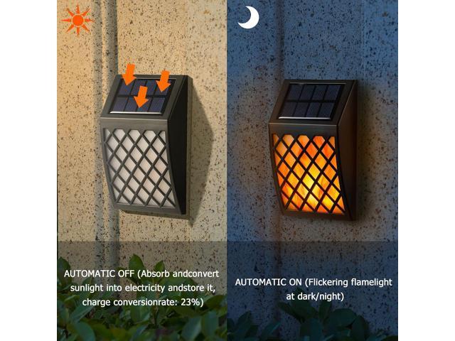 Dynaming Solar Flame Wall Lights Outdoor, 8 Pack Solar Powered Wall Lights, Flickering Flame Auto On/Off Wall Mounted Fence Deck Lights Lattice...