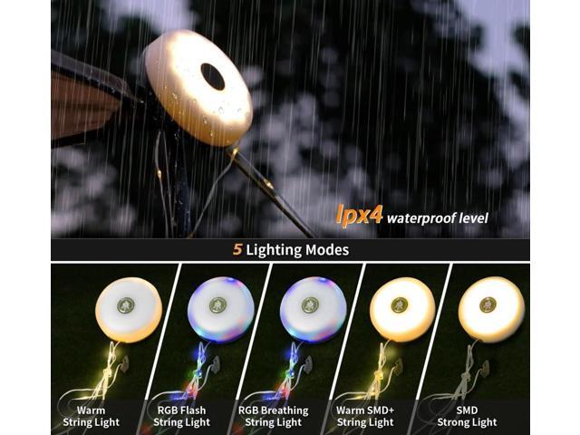 Camping String Lights,Camping Essentials Gear 32.8FT Lamp Lights Waterproof, 4 in 1 Outdoor String Lights with 8 Modes for Awn Tent Yard Garden...