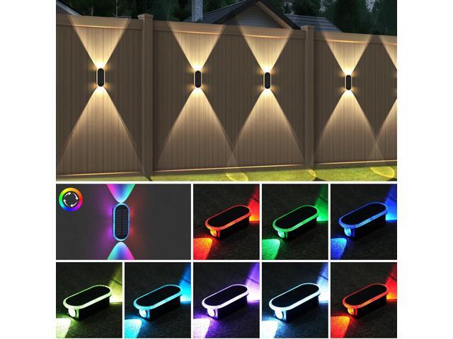 6 Pack Solar Fence Lights Outdoor, RGBW 8-Color Changing Waterproof Dual Lens Up/Down Lighting Solar Powered Fence Lights for Garden/Pool...