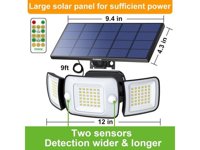 intelamp Solar Lights Outdoor, 3 Head Solar Motion Sensor Lights for Outside, lP65 Waterproof,Separate Panel with 9FT Cable Remote Control Flood...