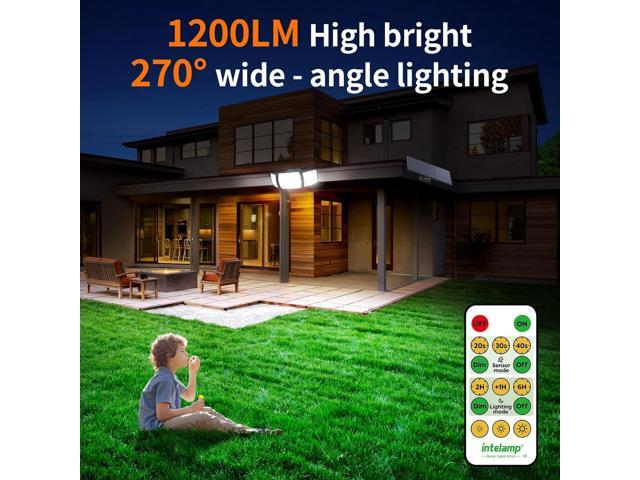 intelamp Solar Lights Outdoor, 3 Head Solar Motion Sensor Lights for Outside, lP65 Waterproof,Separate Panel with 9FT Cable Remote Control Flood...
