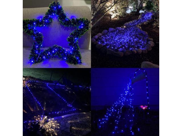 QITONG Blue Solar Fairy Lights, 4 Pack Each 33ft 100 LED String Lights Outdoor Waterproof, 8 Modes Silver Wire Twinkle Mini Lights
