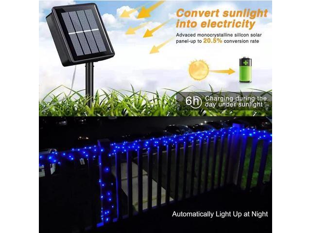 QITONG Blue Solar Fairy Lights, 4 Pack Each 33ft 100 LED String Lights Outdoor Waterproof, 8 Modes Silver Wire Twinkle Mini Lights