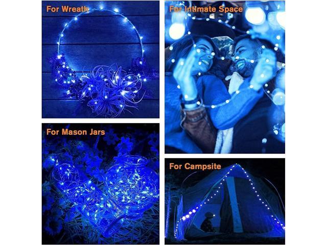 QITONG Blue Solar Fairy Lights, 4 Pack Each 33ft 100 LED String Lights Outdoor Waterproof, 8 Modes Silver Wire Twinkle Mini Lights
