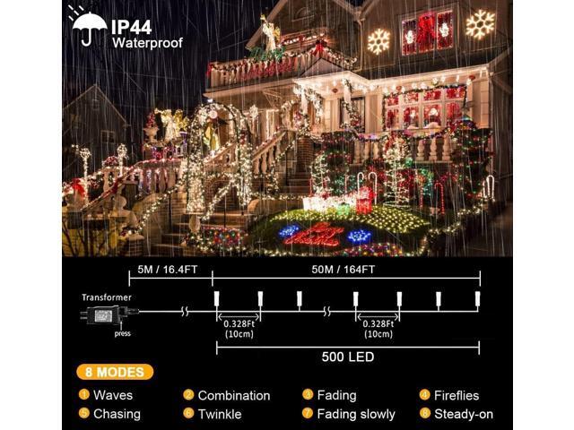 kemooie 500 LED Christmas Lights, 164FT 8 Lighting Modes with Timer Plug in Waterproof String Lights for Outdoor Christmas Birthday Wedding Party...