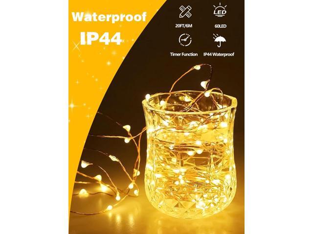 4 Pack 60 LED Fairy Lights Battery Operated with Timer, 20FT Waterproof Twinkle Lights Indoor Outdoor, Cuttable String Lights for Bedroom, Wedding,...