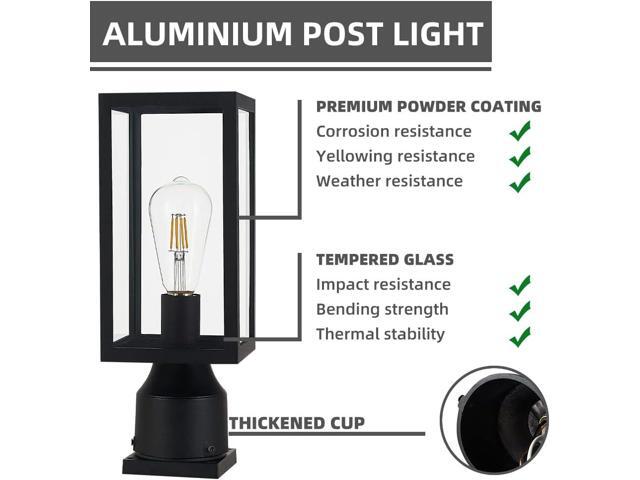 Outdoor Post Light,Waterproof Cast Aluminium Lamp Post Light Fixture,Post Lantern with Pier Mount Base,Matte Black,13.8'',Suitable for Garden,Yard...