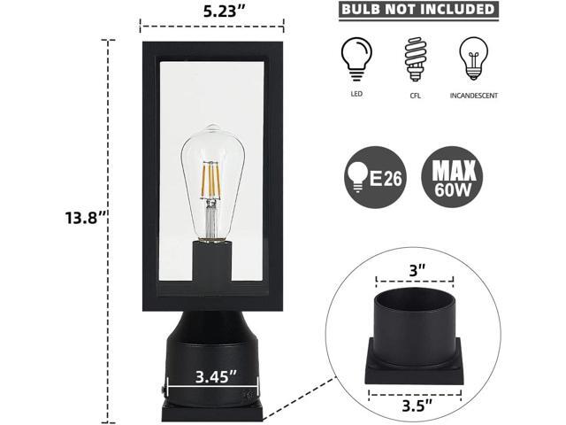 Outdoor Post Light,Waterproof Cast Aluminium Lamp Post Light Fixture,Post Lantern with Pier Mount Base,Matte Black,13.8'',Suitable for Garden,Yard...