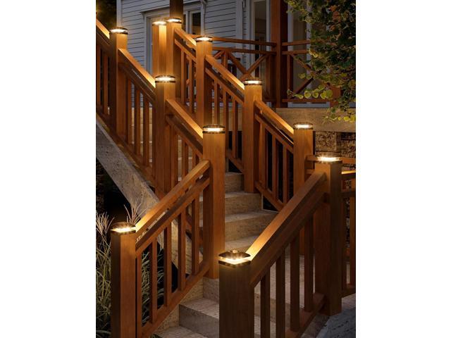 VOLISUN 4x4 Solar Fence - Post Cap Lights 12pack Outdoor Waterproof, Black Deck Post Cap Light with Warm White,for 4x4 Wooden/4x4 Vinyl