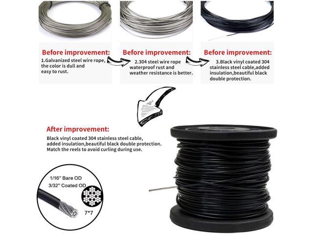 YQL Outdoor String Lights Hanging Kit,Globe String Lights Suspension Kit,164ft Black Vinyl-Coated 304 Stainless Steel Cable,String Light Guide...