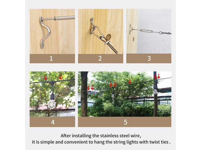 YQL Outdoor String Lights Hanging Kit,Globe String Lights Suspension Kit,164ft Black Vinyl-Coated 304 Stainless Steel Cable,String Light Guide...