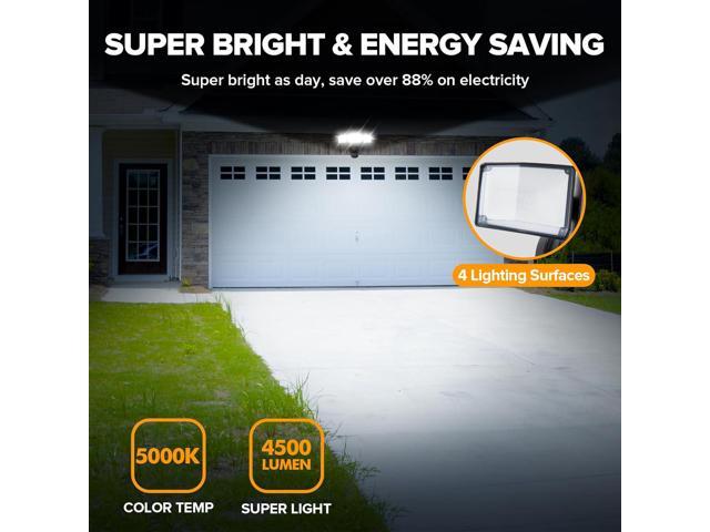 UME 49W LED Security Lights Motion Sensor Light Outdoor, 5000K Daylight, IP65 Waterproof, Dusk to Dawn, 3 Head Motion Detected Flood Light for...