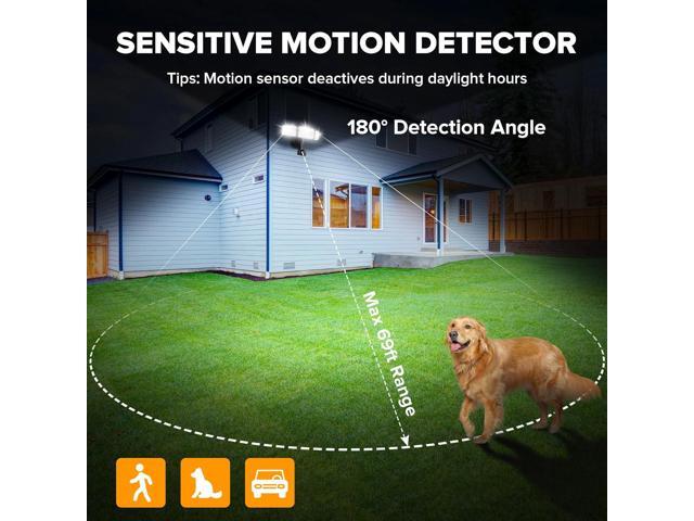 UME 49W LED Security Lights Motion Sensor Light Outdoor, 5000K Daylight, IP65 Waterproof, Dusk to Dawn, 3 Head Motion Detected Flood Light for...