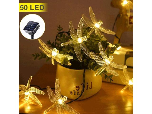 ASFSKY Dragonfly Solar Lights Outdoor 50 LED Dragonfly Lights Waterproof Warm White