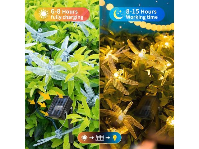 ASFSKY Dragonfly Solar Lights Outdoor 50 LED Dragonfly Lights Waterproof Warm White