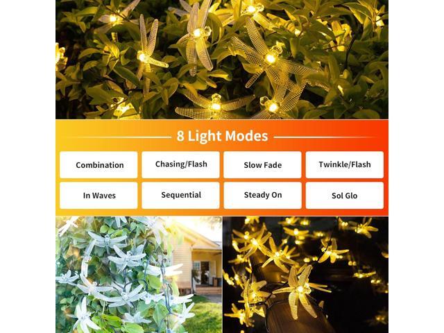 ASFSKY Dragonfly Solar Lights Outdoor 50 LED Dragonfly Lights Waterproof Warm White